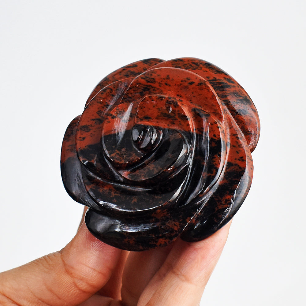 650.00 Cts Genuine Exclusive Mahogany Jasper Hand Carved Crystal  Rose Flower Gemstone Carving