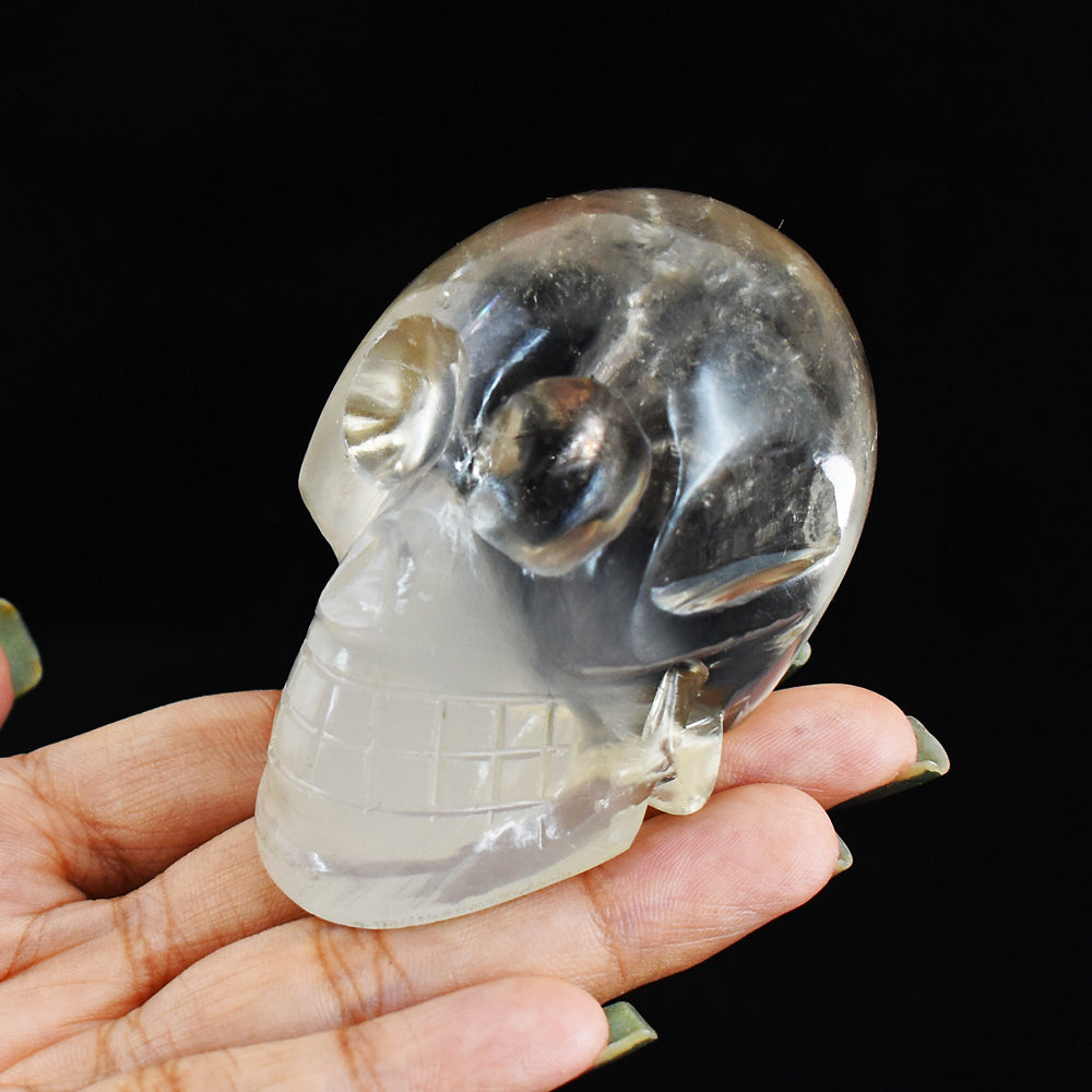 Natural 766.00 Cts Genuine  White Quartz Hand Carved Crystal Gemstone Carving Skull