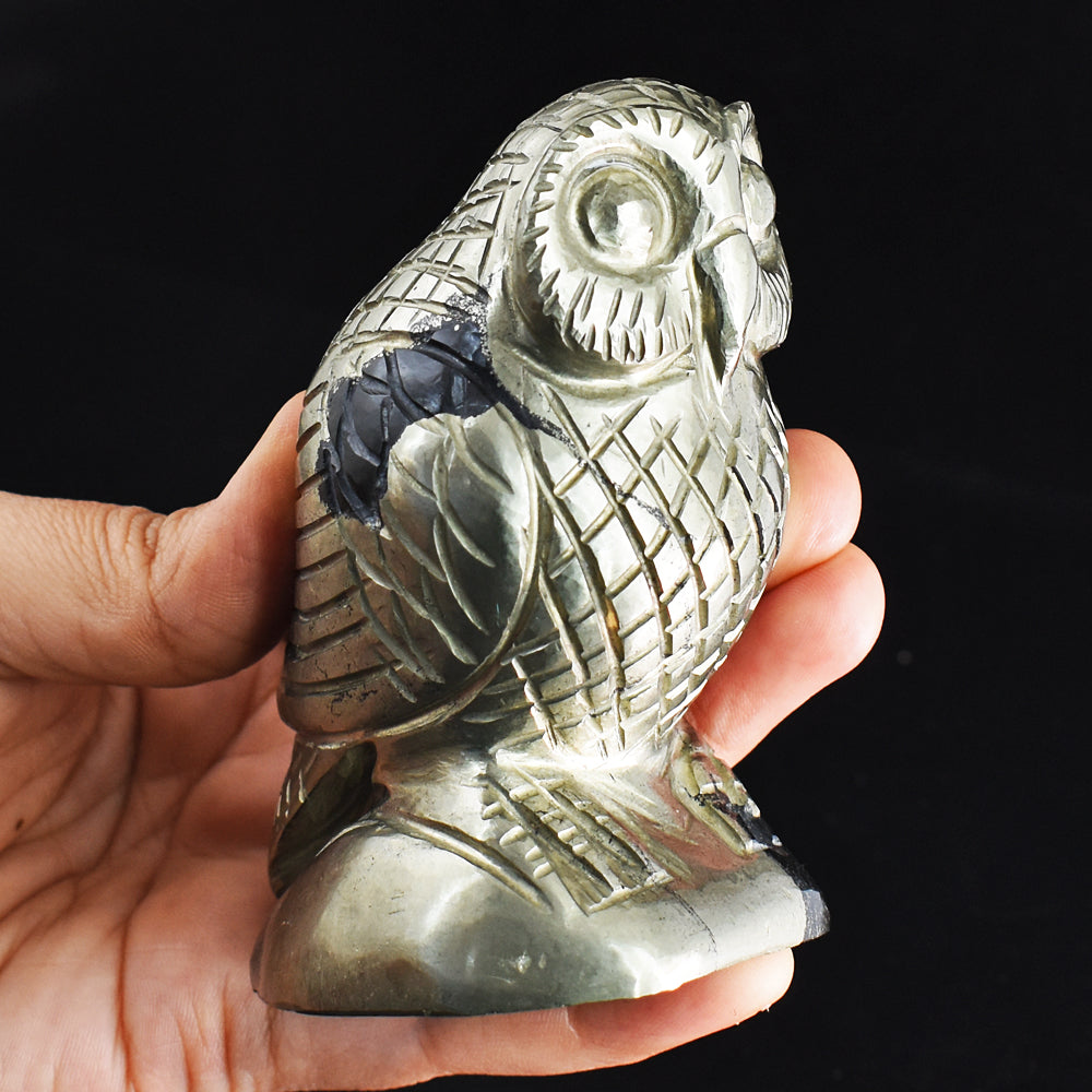 Craftsmen 3150.00 Carats Genuine Pyrite Hand Carved Crystal Gemstone Owl Craving