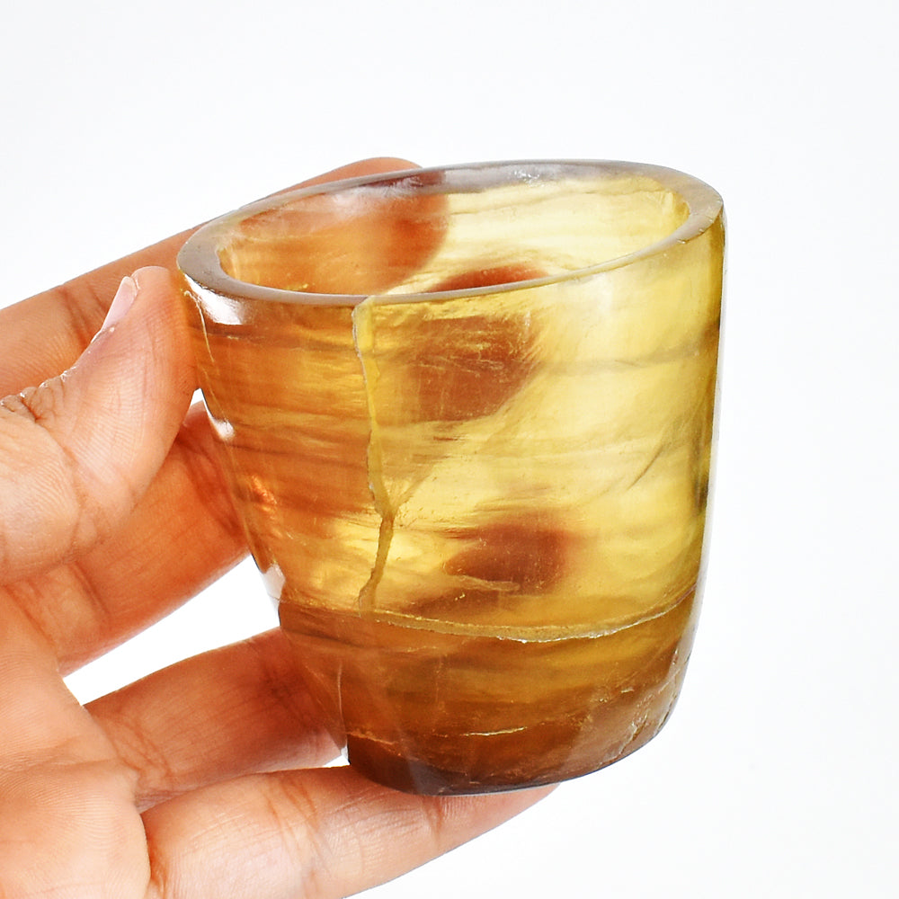 Craftsmen  755.00 Cts Genuine Multicolor Fluorite Hand Carved Crystal Gemstone Carving Glass