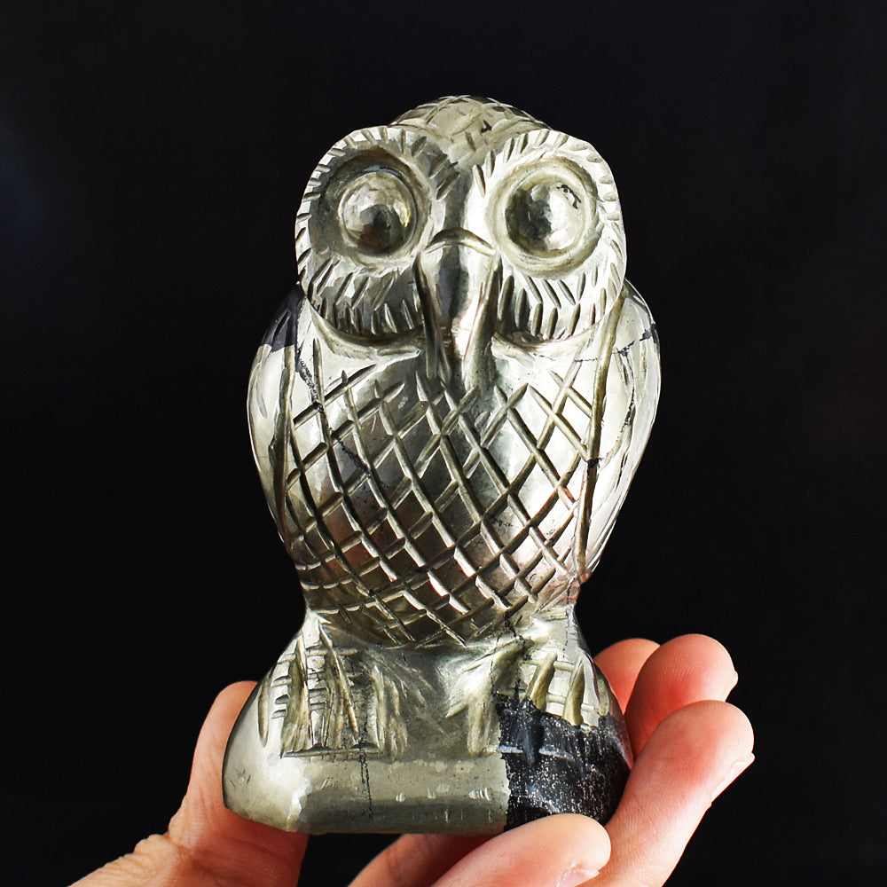Craftsmen 3150.00 Carats Genuine Pyrite Hand Carved Crystal Gemstone Owl Craving