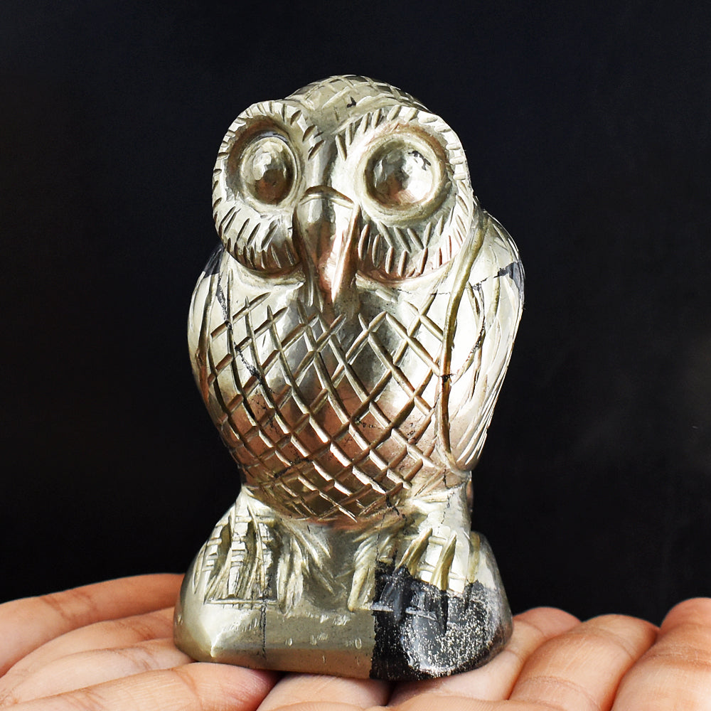 Craftsmen 3150.00 Carats Genuine Pyrite Hand Carved Crystal Gemstone Owl Craving