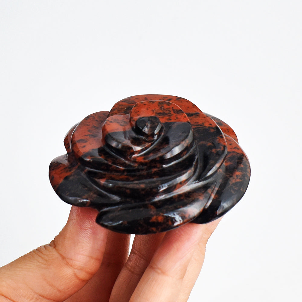 650.00 Cts Genuine Exclusive Mahogany Jasper Hand Carved Crystal  Rose Flower Gemstone Carving
