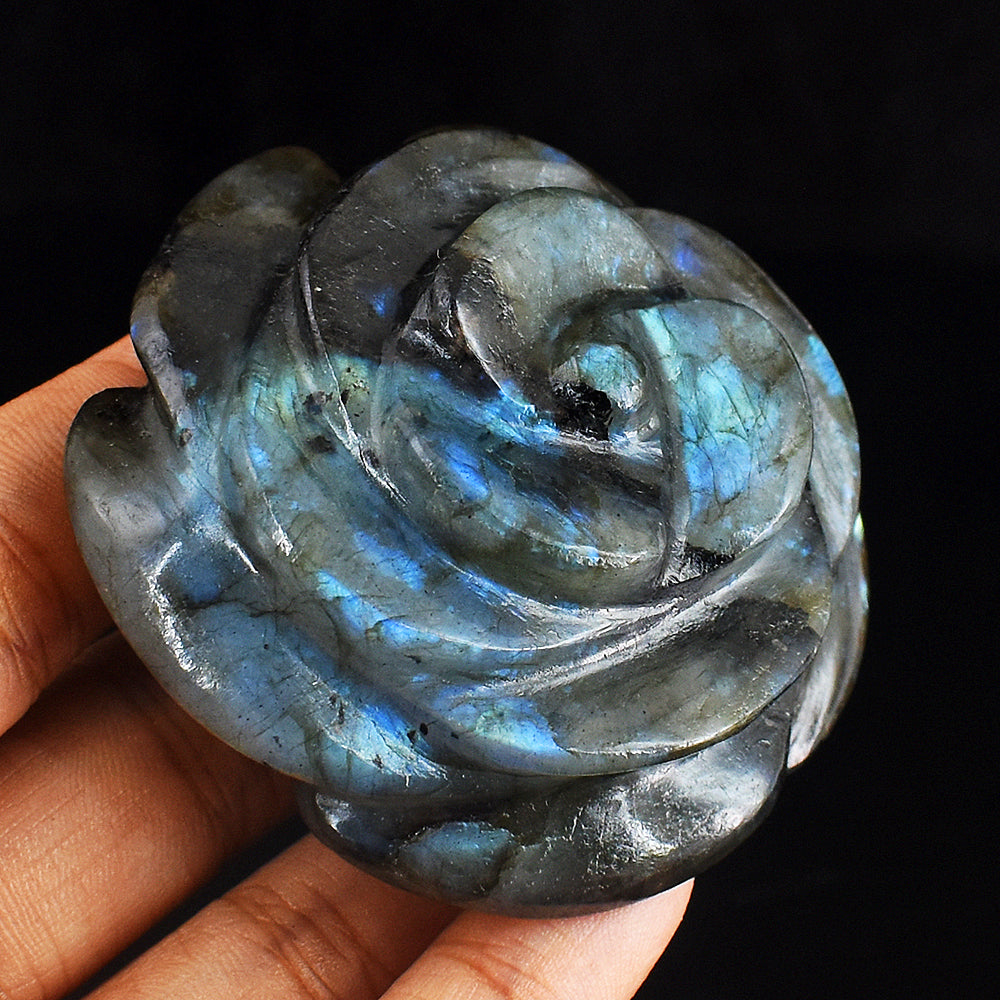 Gorgeous 538.00 Cts  Blue Flash Labradorite Hand  Carved Crystal  Rose  Gemstone Carving