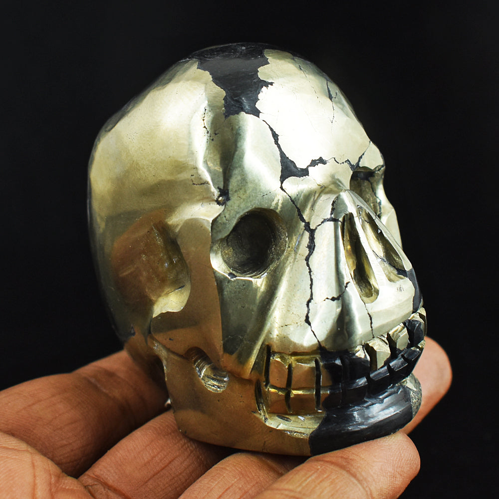 Craftsmen 1511.00 Carats  Genuine  Golden  Pyrite  Hand  Carved  Gemstone  Skull  Carving