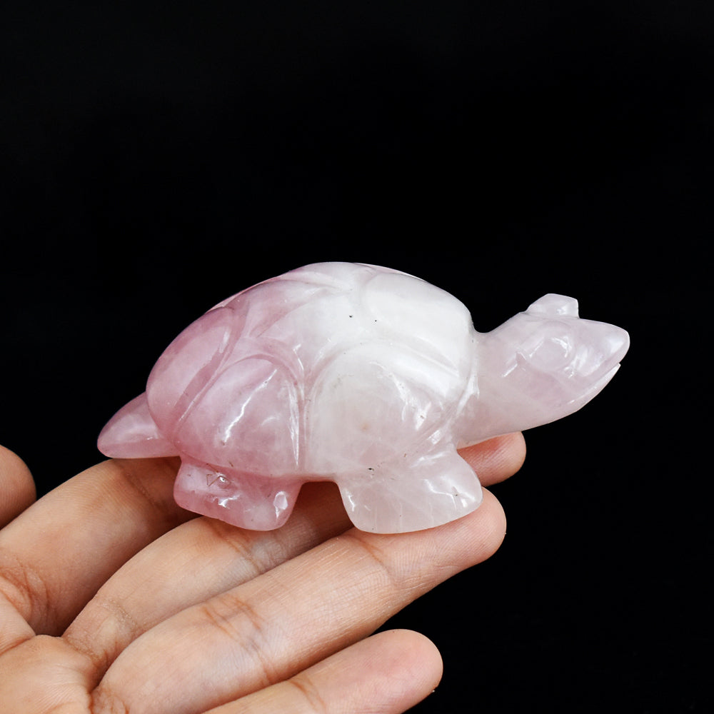 Exclusive  514.00 Carats Genuine Pink Rose Quartz Hand Carved Crystal  Gemstone Turtle Carving