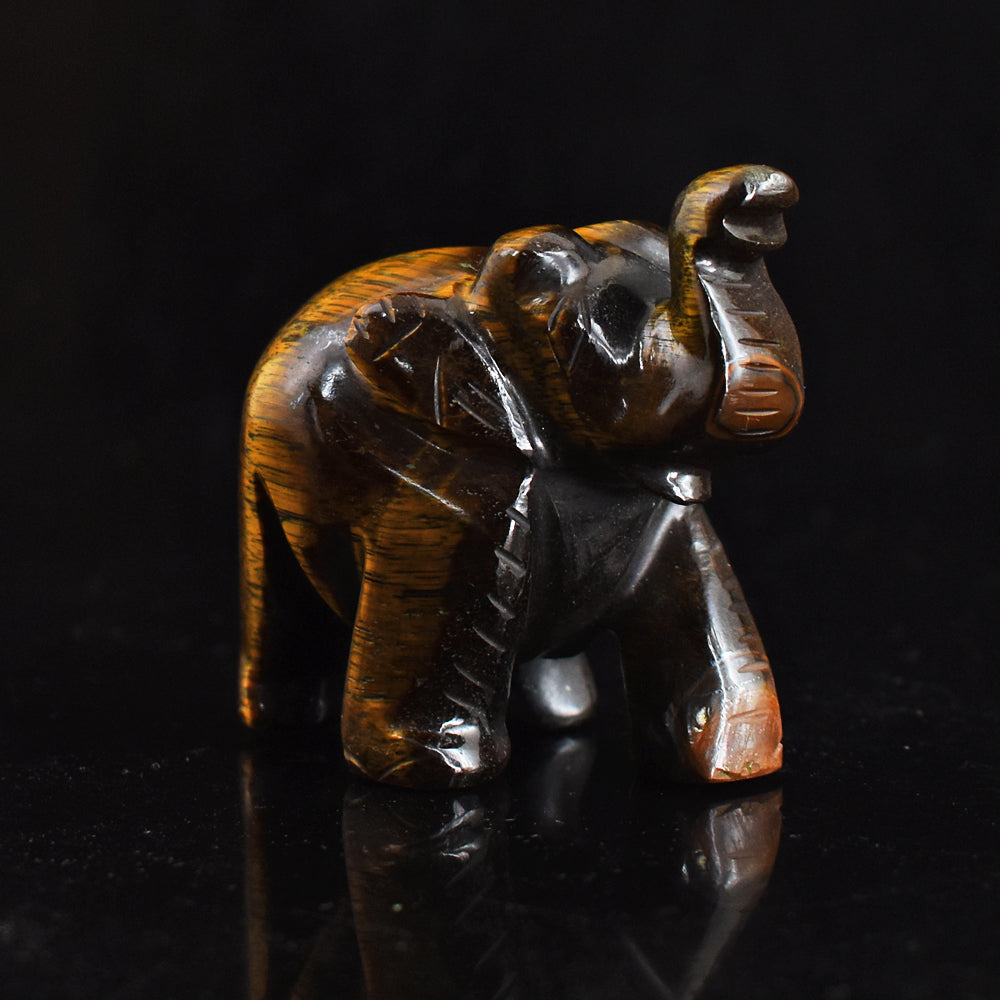 Amazing 462.00 Cts Genuine Golden Tiger Eye Hand Carved Crystal Gemstone Carving Elephant