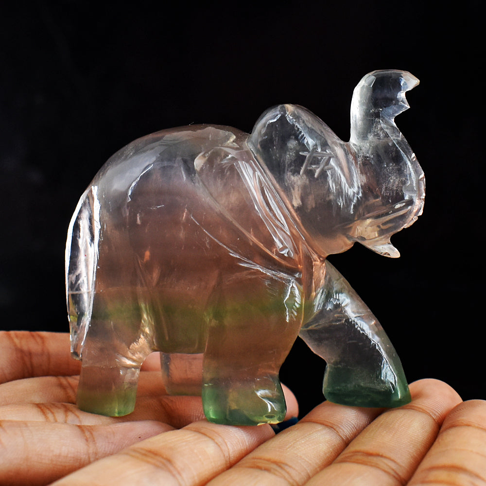 Craftsmen Multicolor Fluorite Hand Carved Genuine Crystal Gemstone Carving Elephant
