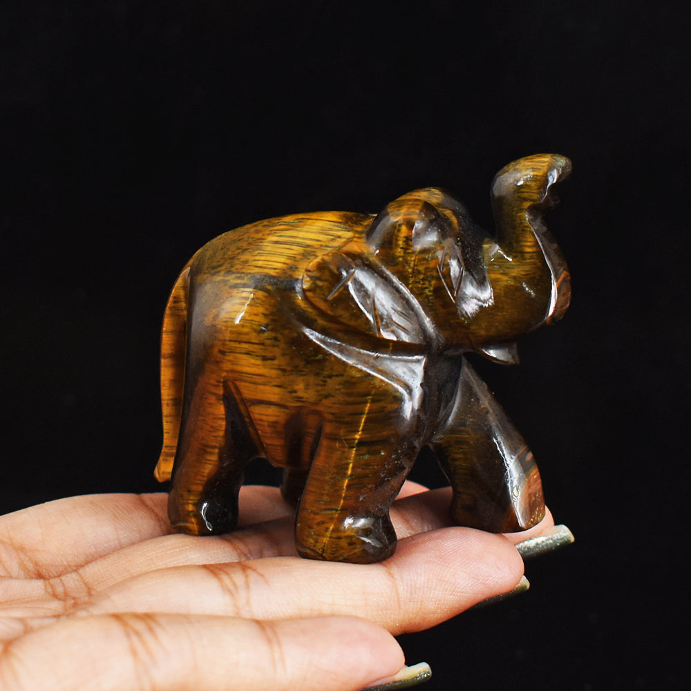 Amazing 462.00 Cts Genuine Golden Tiger Eye Hand Carved Crystal Gemstone Carving Elephant