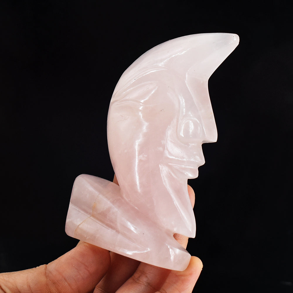 Natural  1076.00 Cts  Genuine Pink Rose Quartz Moon With Stand Hand Carved Gemstone Carving