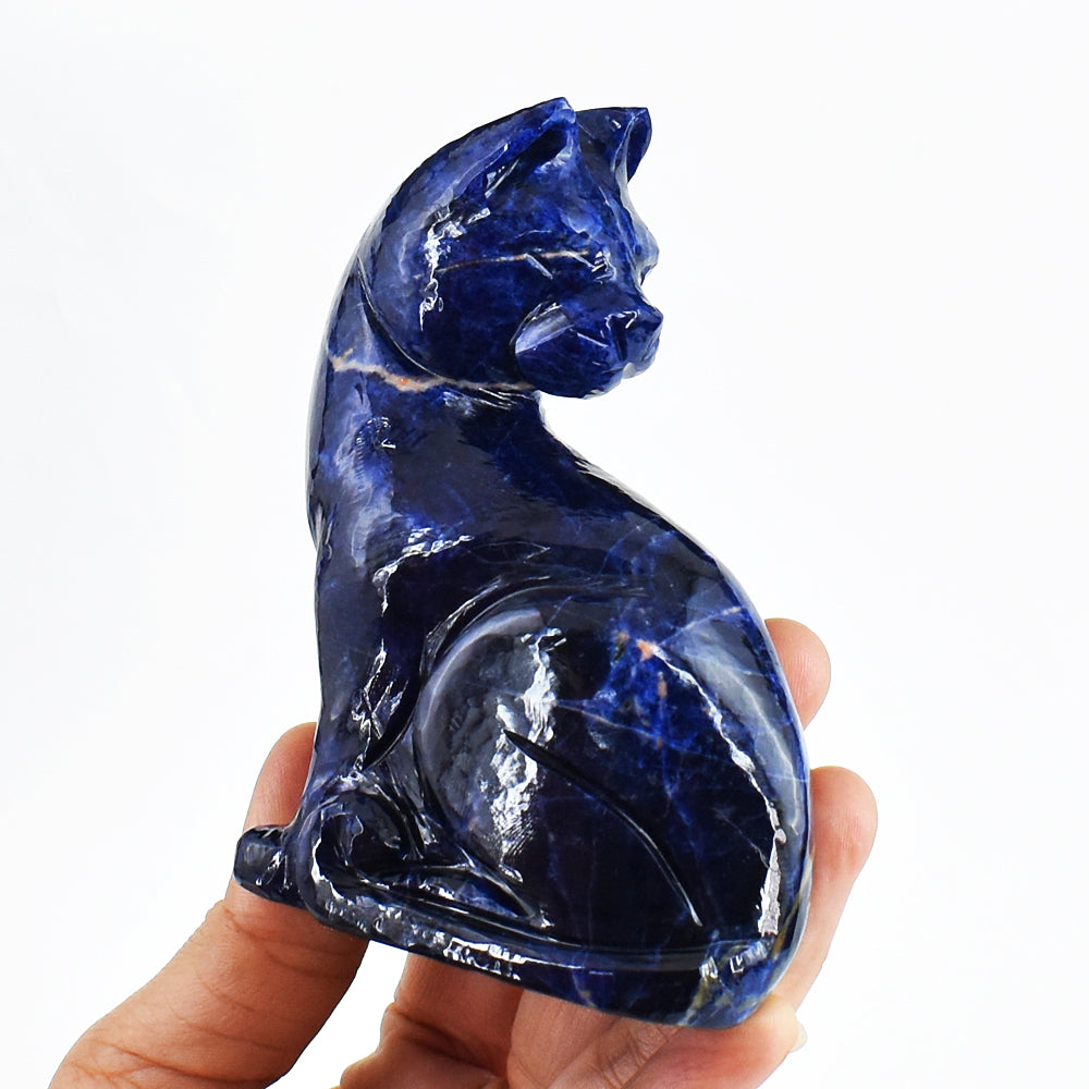 Natural  1537.00  Carats  Genuine Blue Sodalite Hand Carved Crystal Gemstone Cat Carving