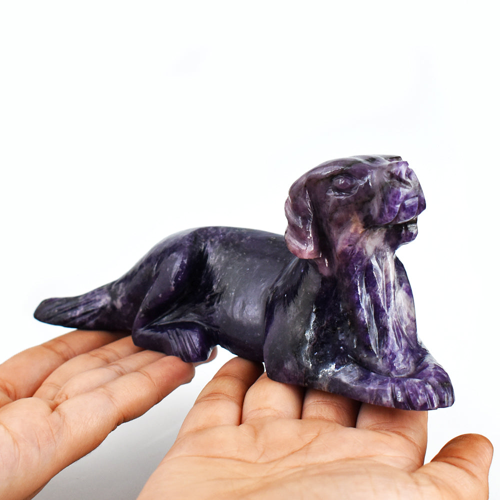 Artisian 2722.00 Carats Genuine Lepidolite Hand Carved  Crystal Gemstone Carving Dog