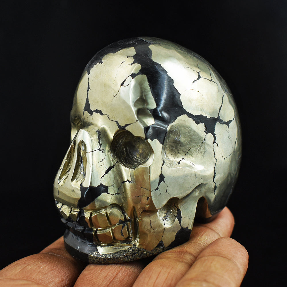 Craftsmen 1511.00 Carats  Genuine  Golden  Pyrite  Hand  Carved  Gemstone  Skull  Carving