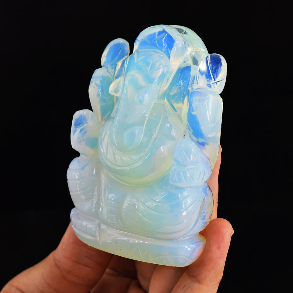 Gorgeous 929.00 Cts Genuine Opalite Hand Carved Crystal Lord Ganesha Gemstone Carving
