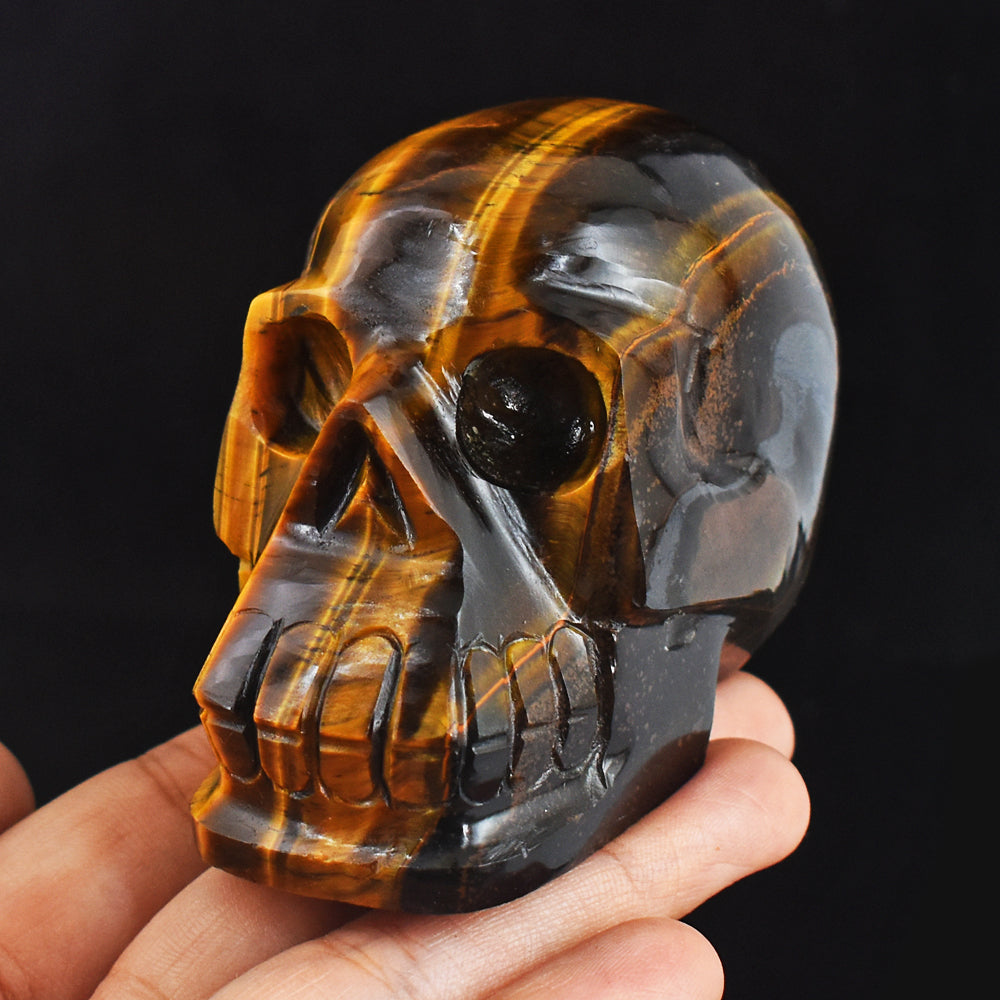 Natural 1372.00 Carats Genuine Golden Tiger Eye Hand Carved Crystal  Gemstone Skull Carving