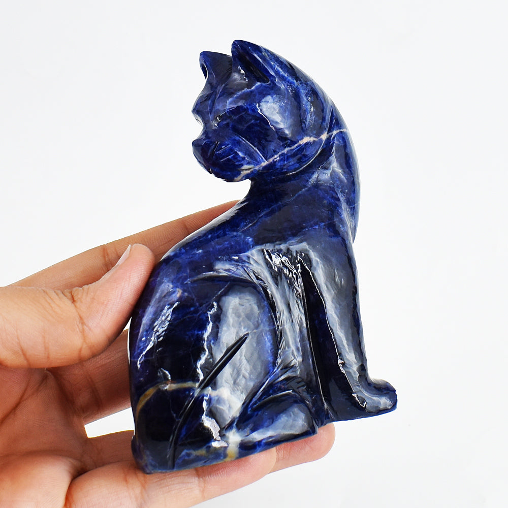 Natural  1537.00  Carats  Genuine Blue Sodalite Hand Carved Crystal Gemstone Cat Carving