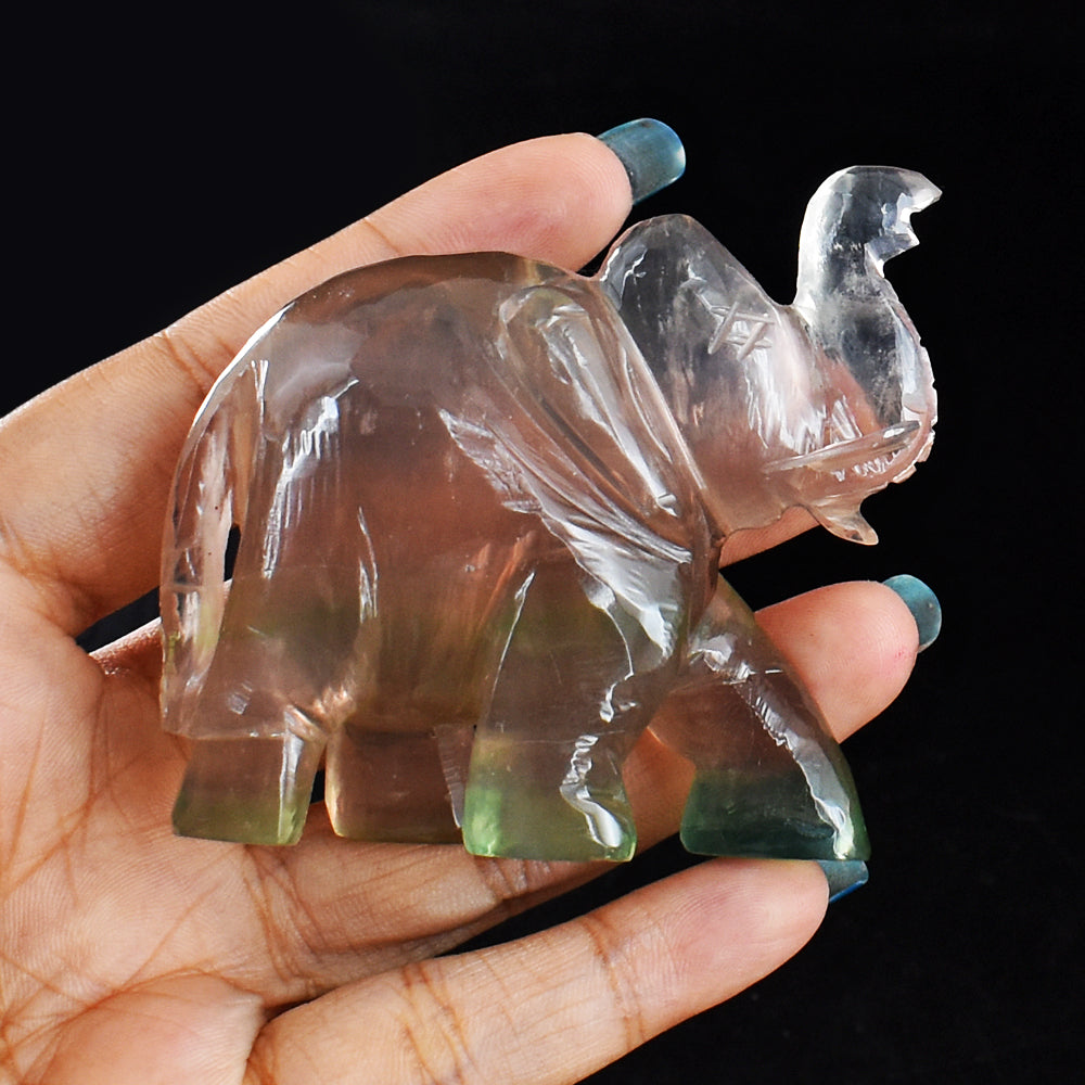 Craftsmen Multicolor Fluorite Hand Carved Genuine Crystal Gemstone Carving Elephant