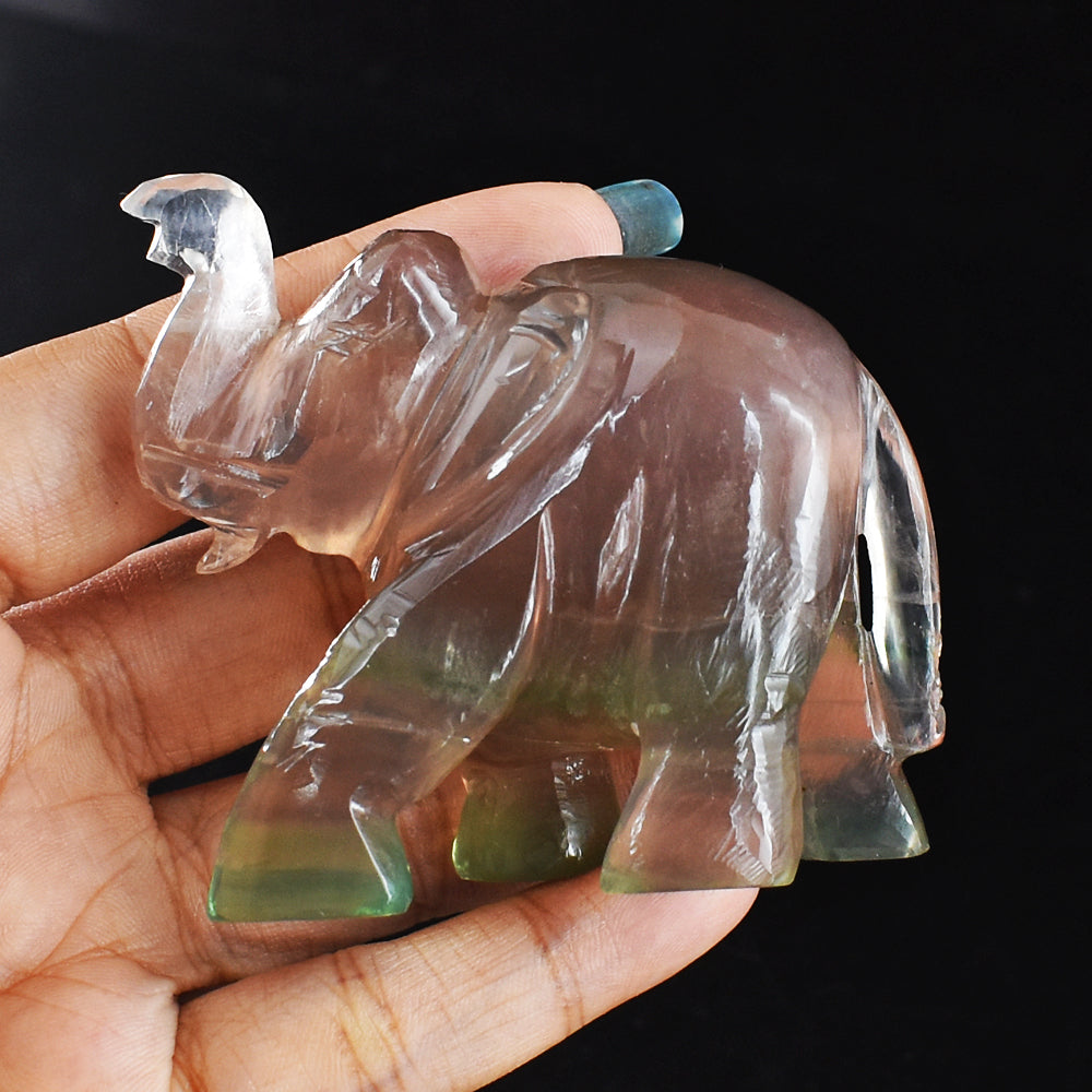 Craftsmen Multicolor Fluorite Hand Carved Genuine Crystal Gemstone Carving Elephant