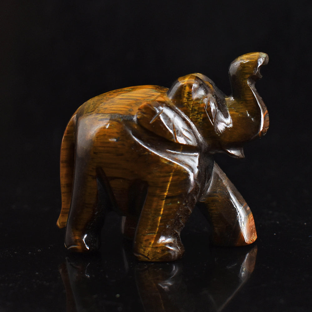 Amazing 462.00 Cts Genuine Golden Tiger Eye Hand Carved Crystal Gemstone Carving Elephant
