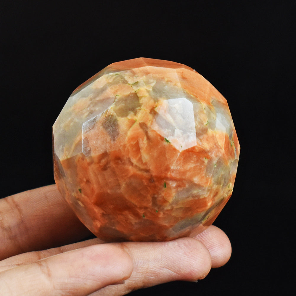 Exclusive 729.00 Cts Genuine Peach Moonstone Faceted Hand Carved Healing Crystal Sphere