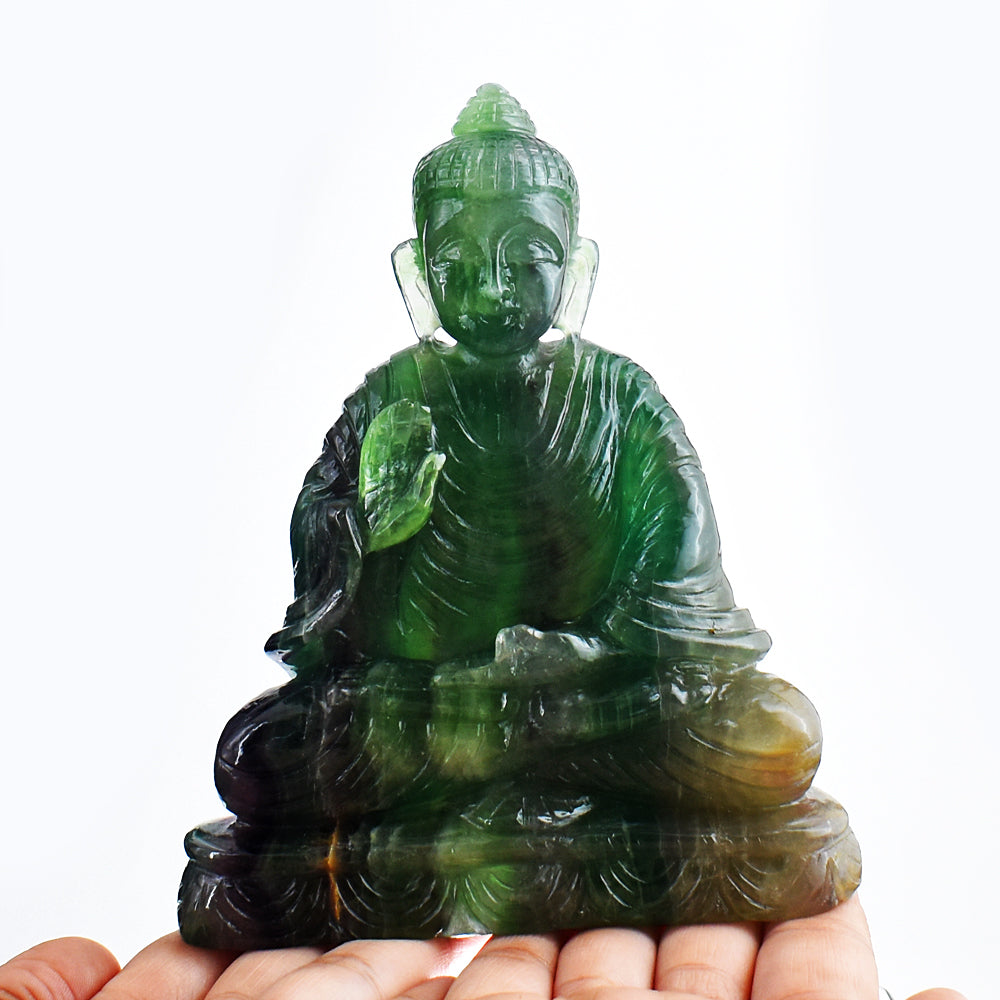 Beautiful 4035.00 Cts Genuine Multicolor Fluorite Hand Carved Lord Buddha Idol Gemstone Carving