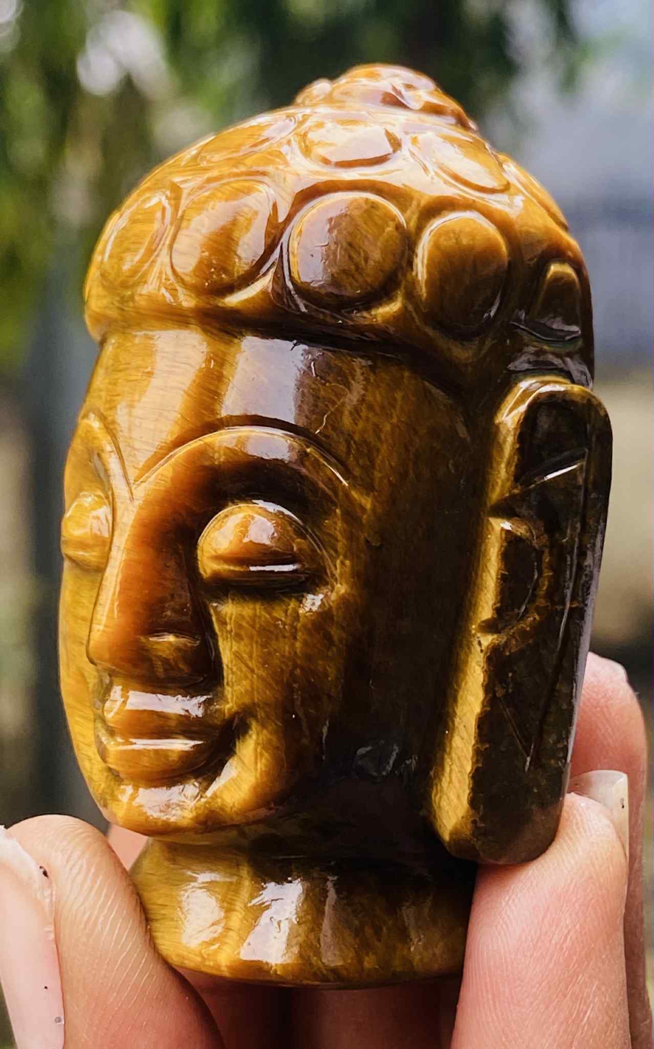 Awesome 475.00 Cts Genuine Natural Tiger Eye Hand Carved Genuine Crystal Gemstone Carving Buddha Head