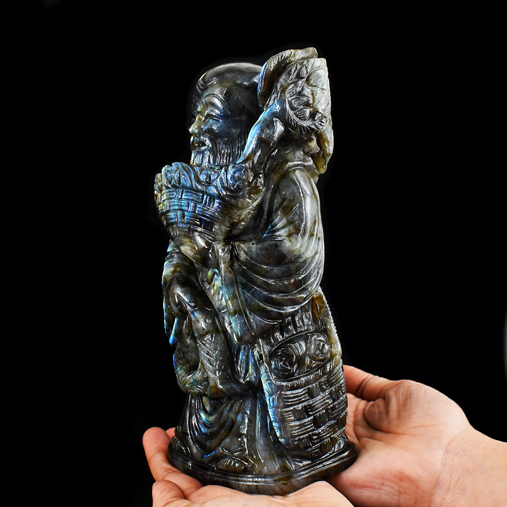 Artisian 11430.00 Cts Genuine Amazing Flash Labradorite Hand Carved Chinese Buddha Idol