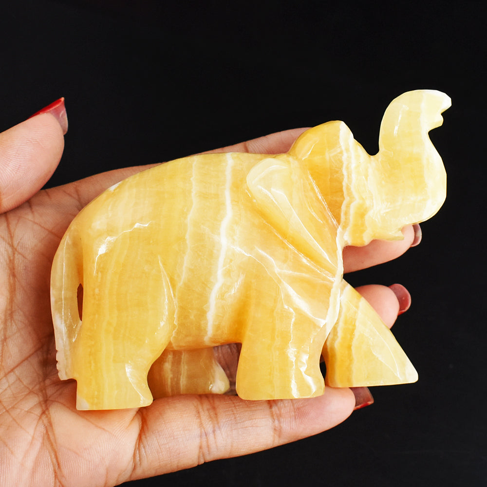 Gorgeous 999.00 Cts Yellow  Rhodochrosite  Hand Carved Genuine Crystal  Gemstone Carving Elephant