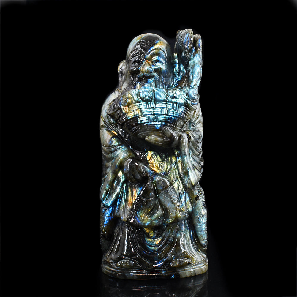 Artisian 11430.00 Cts Genuine Amazing Flash Labradorite Hand Carved Chinese Buddha Idol