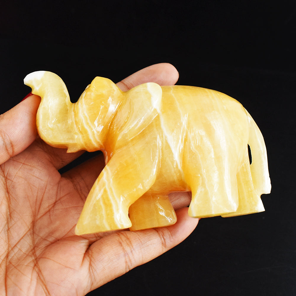 Gorgeous 999.00 Cts Yellow  Rhodochrosite  Hand Carved Genuine Crystal  Gemstone Carving Elephant