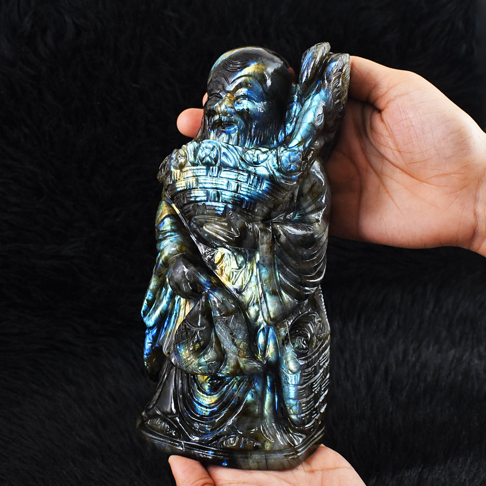 Artisian 11430.00 Cts Genuine Amazing Flash Labradorite Hand Carved Chinese Buddha Idol