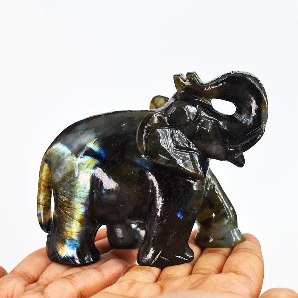 Gorgeous 2483.00 Cts Amazing Flash Labradorite Hand Carved Crystal  Gemstone Carving Elephant