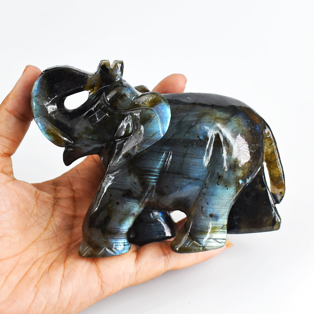 Gorgeous 2483.00 Cts Amazing Flash Labradorite Hand Carved Crystal  Gemstone Carving Elephant