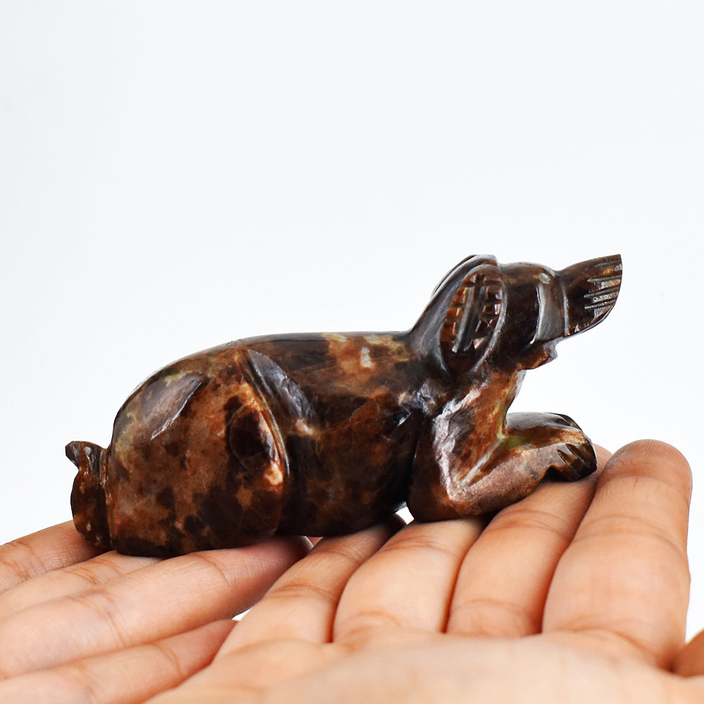 Natural 1008.00 Carats  Genuine Garnet Hand Carved Crystal Gemstone  Dog Carving