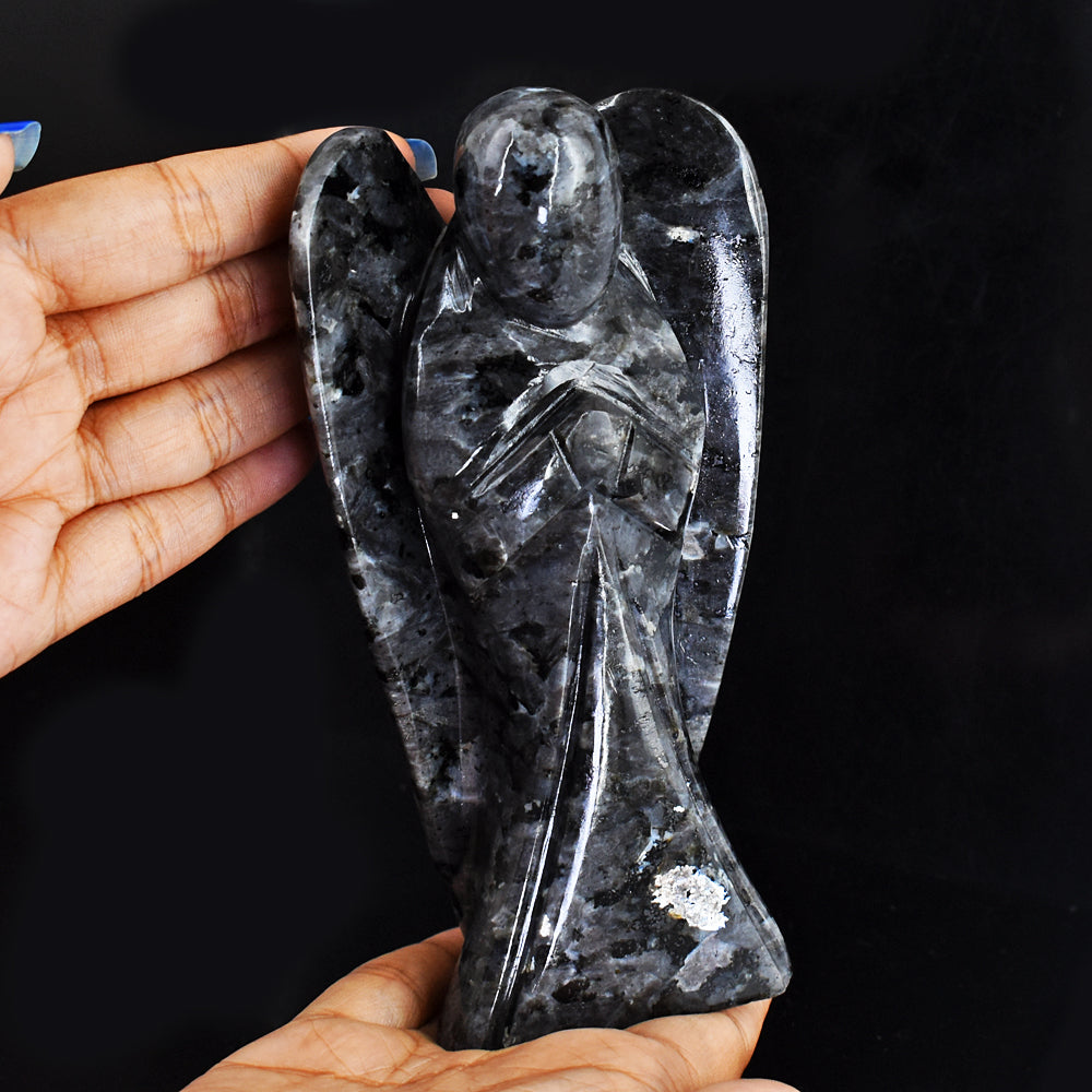 Beautiful 2515.00 Cts Genuine Larvikite Hand Carved Crystal Healing Gemstone Praying Angel