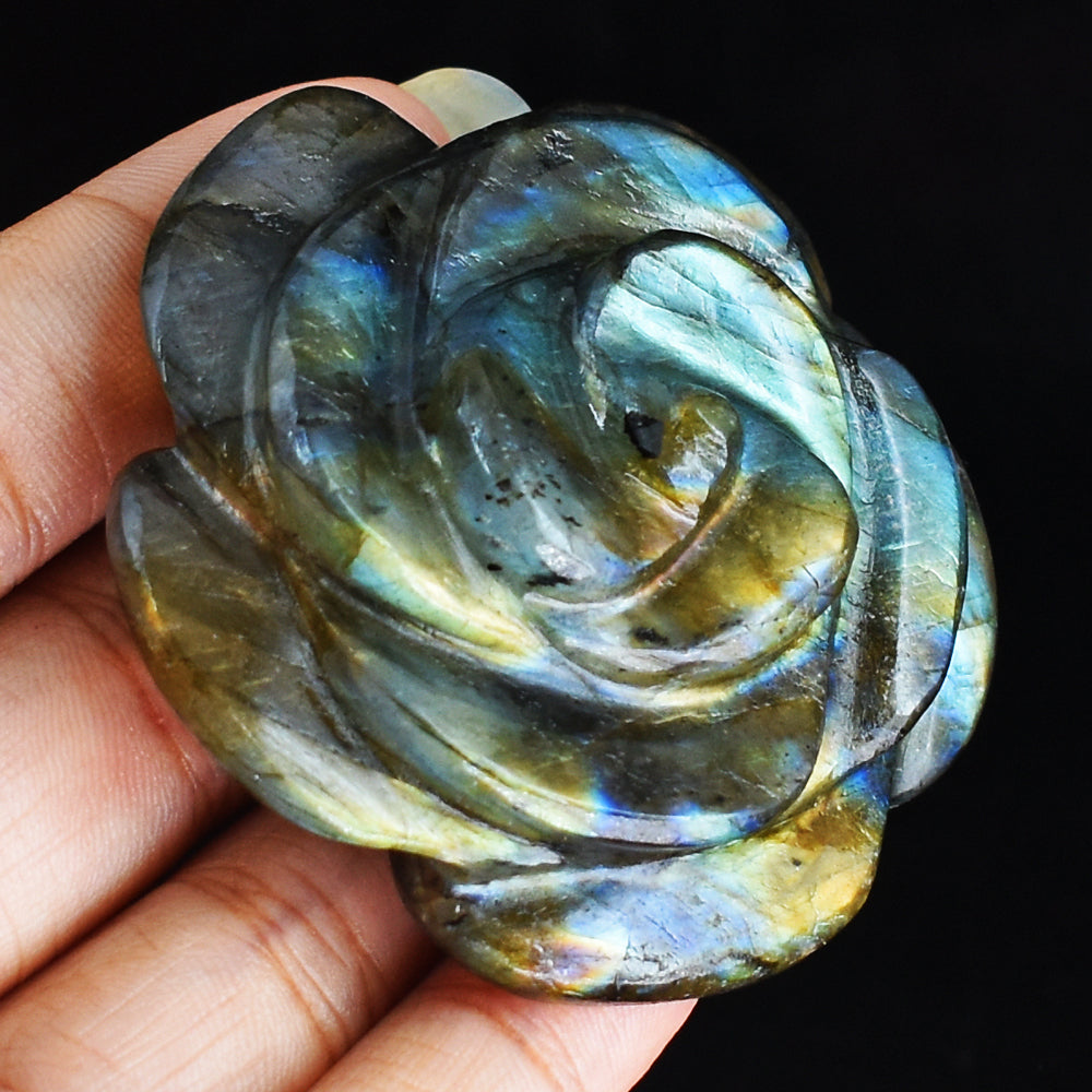 Artisian  280.00  Carats  Genuine  Amazing  Flash  Labradorite  Hand  Carved  Rose Gemstone  Carving