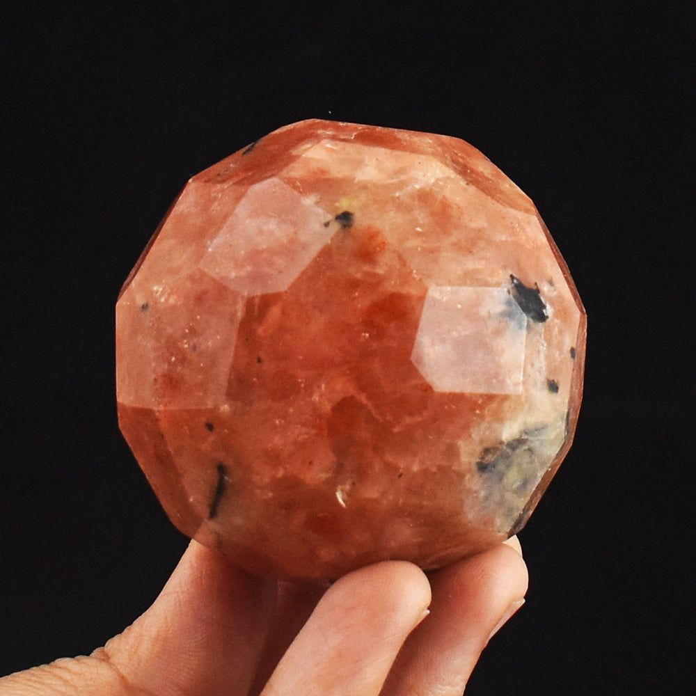 Craftsmen 1163.00 Cts Genuine Sunstone Hand Carved Faceted Crystal Healing Sphere