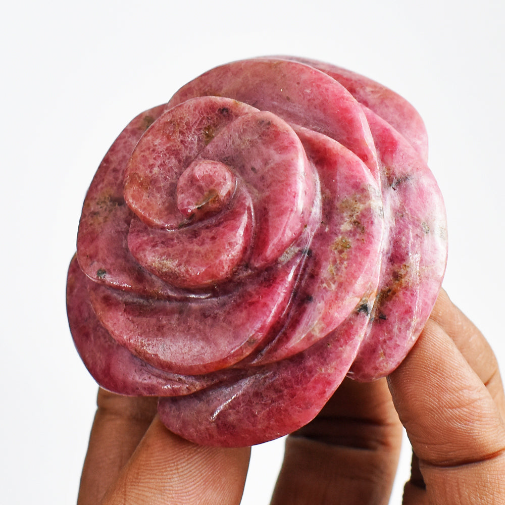 Amazing  766.00 Carats  Genuine Rhodonite  Hand Carved  Rose  Flower Gemstone Carving