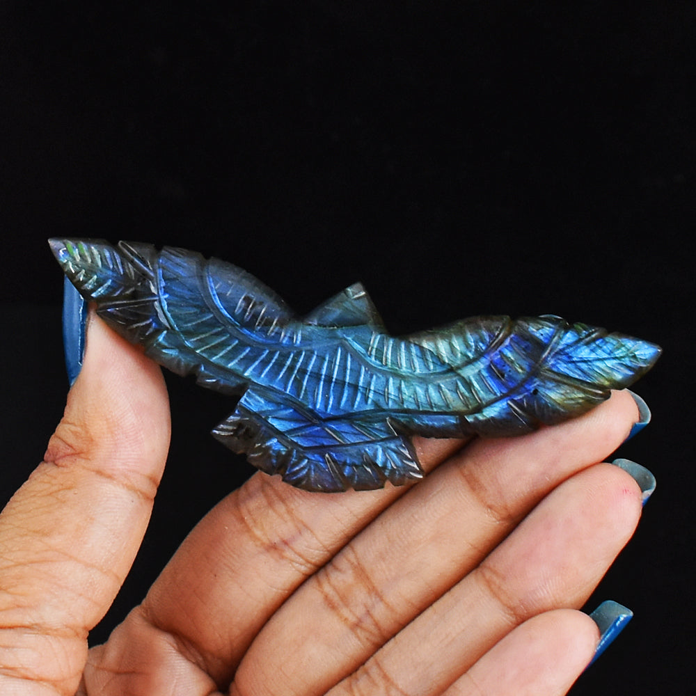 Gorgeous 91.00 Carats  Blue  Flash Labradorite   Hand Carved Genuine Crystal Eagle  Carving