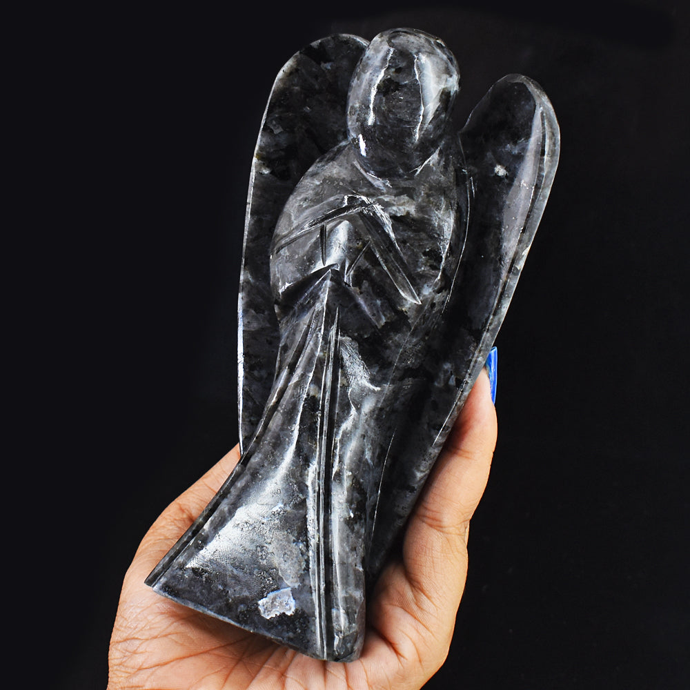 Beautiful 2515.00 Cts Genuine Larvikite Hand Carved Crystal Healing Gemstone Praying Angel