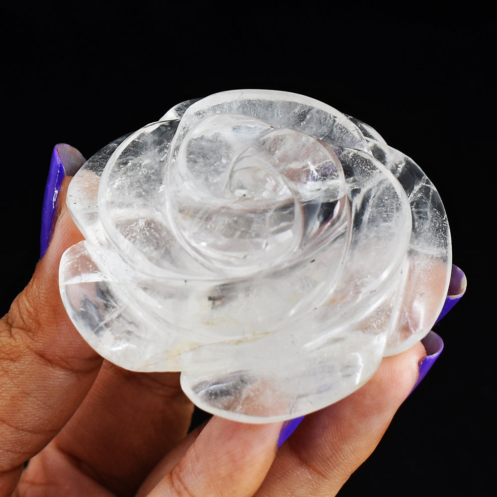 Exclusive  361.00 Cts  Genuine  White  Quartz  Hand Carved Rose Flower Carving Gemstone