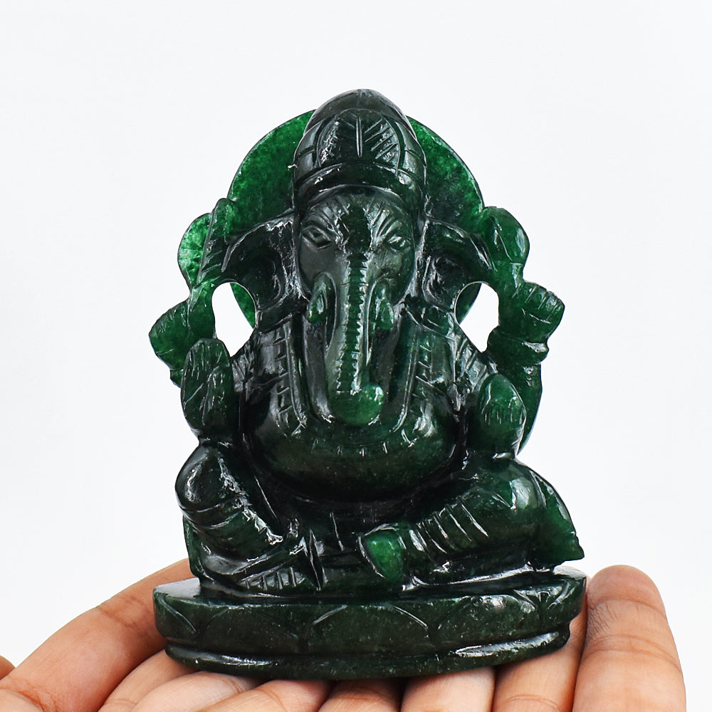 Beautiful 2162.00 Cts Genuine Green Jade Hand Carved Crystal Lord Ganesha Idol Gemstone Carving
