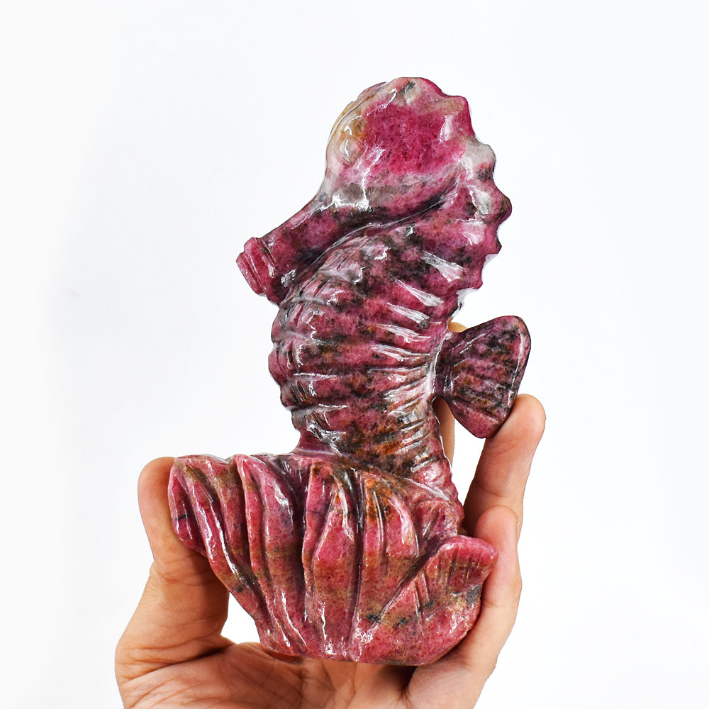 Gorgeous 2729.00 Cts Genuine Rhodonite Hand Carved Crystal Gemstone Seahorse Carving