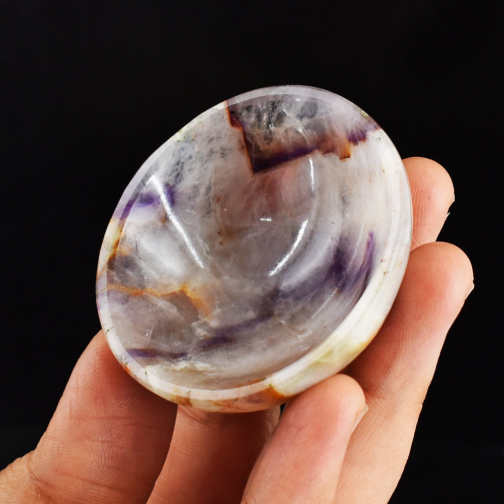 Awesome 173.00 Carats  Genuine Bi - Color Amethyst  Hand  Carved  Crystal Gemstone Carving  Bowl
