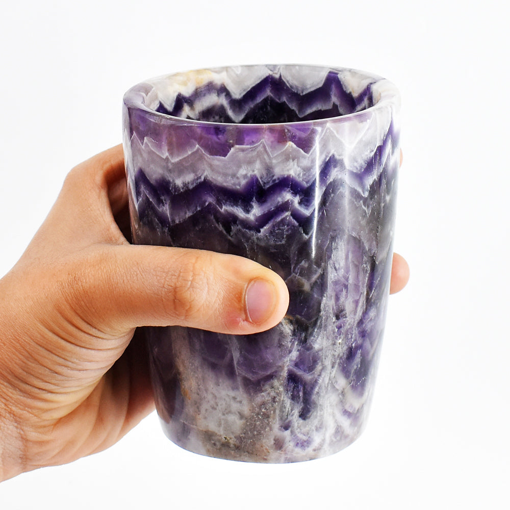 Artisian  2767.00 Carats Genuine Chevron Amethyst Hand Carved Crystal Gemstone Carving Glass