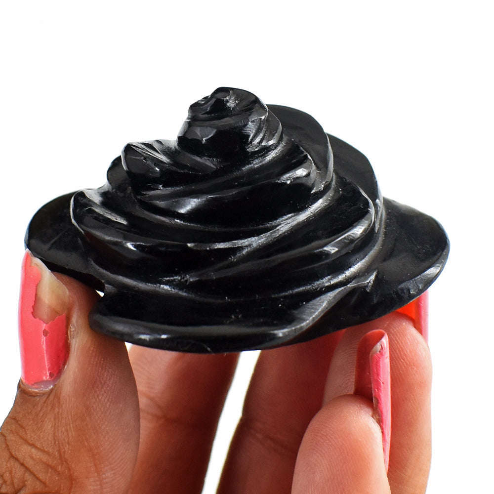 gemsmore:178.00  Carats  Genuine   Natural  Black  Spinel Hand Carved  Rose  Gemstone