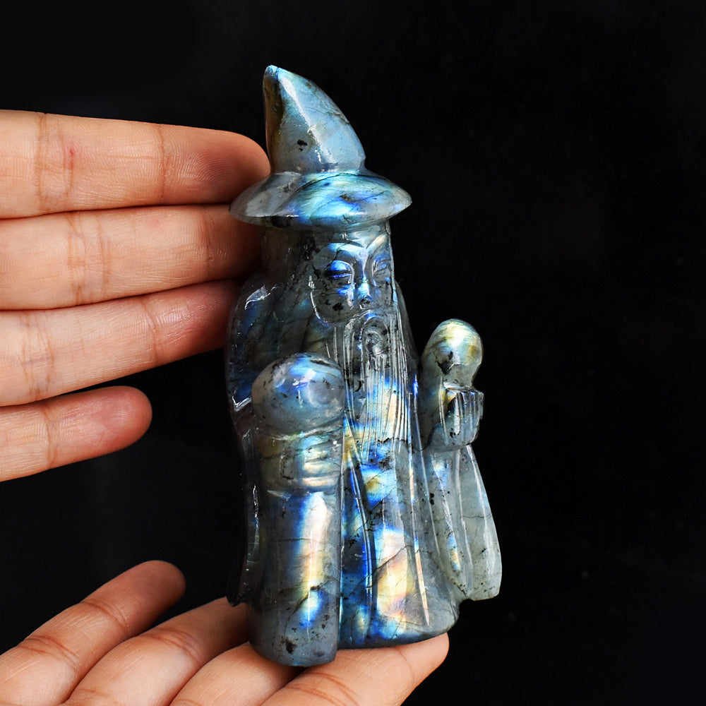 Marvellous 1327.00 Carats Amazing Flash Labradorite  Hand Carved Crystal Gemstone Wizard Carving