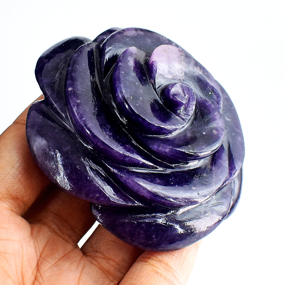 Amazing  815.00  Carats Genuine  Amethyst  Hand  Carved Crystal  Rose  Flower  Gemtone  Carving