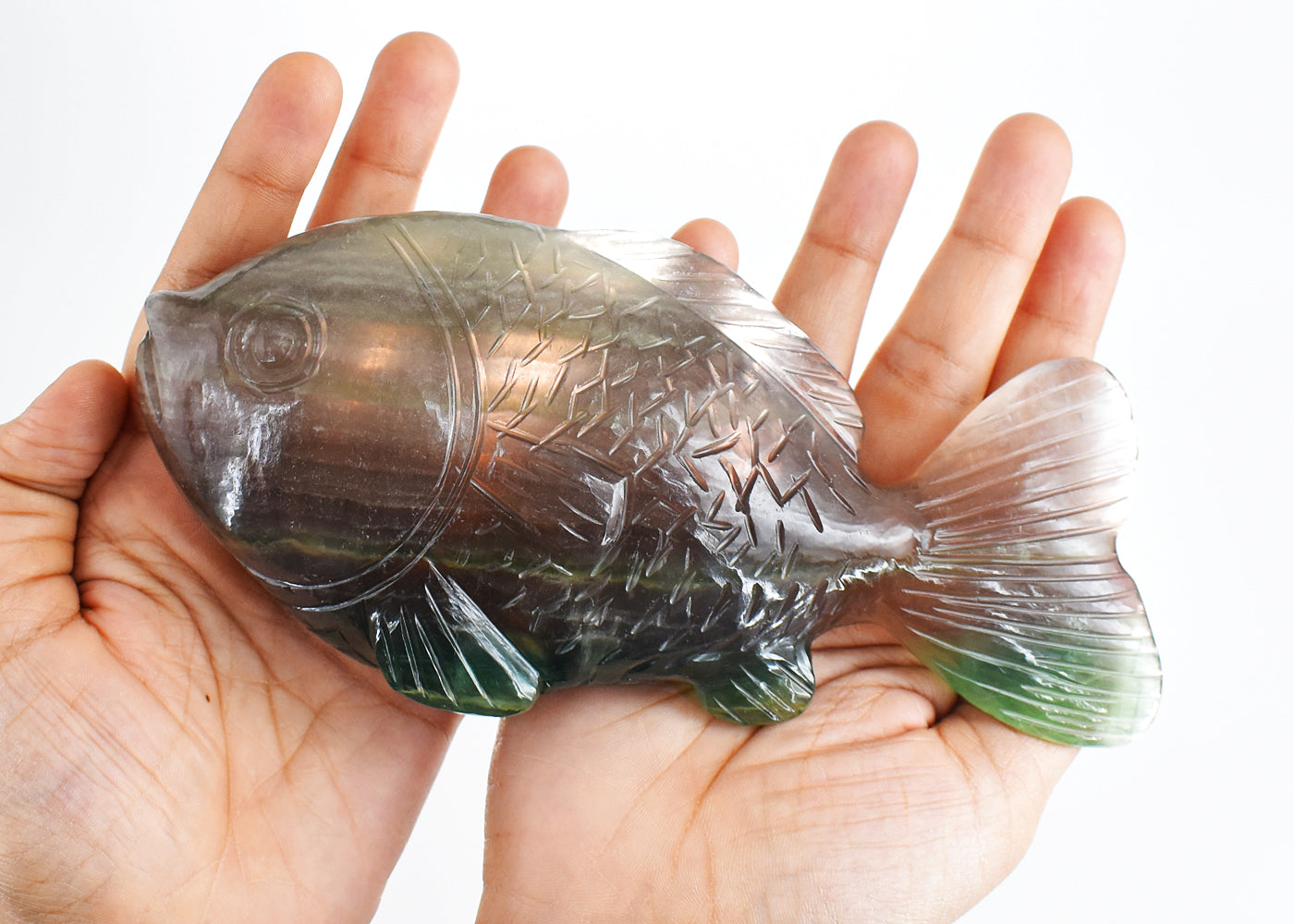 Natural 3775.00 Carats Genuine Multicolor Fluorite Hand Carved Crystal Gemstone Carving Fish