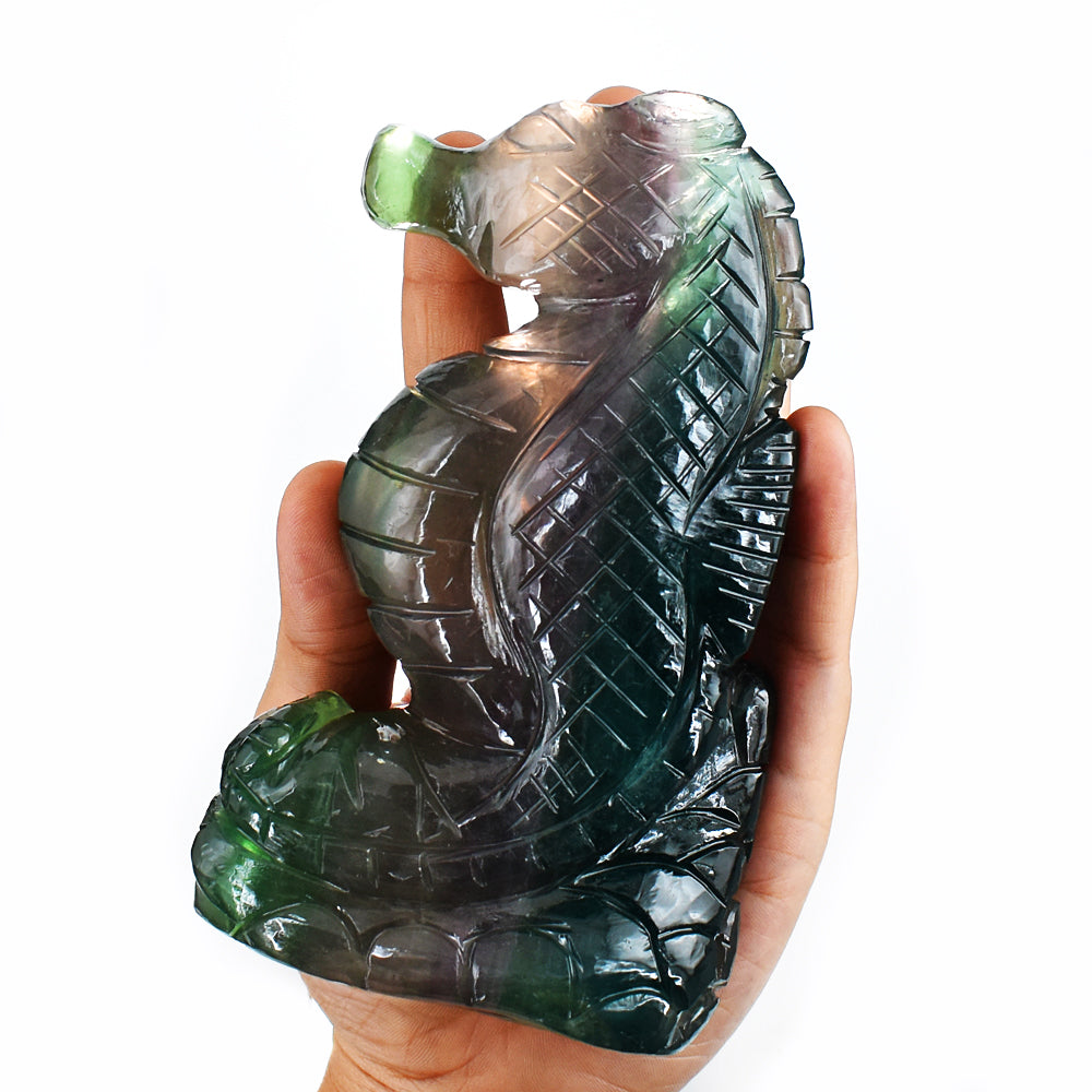 Gorgeous 3479.00 Cts Genuine Multicolor Fluorite Hand Carved Crystal Gemstone Seahorse Carving